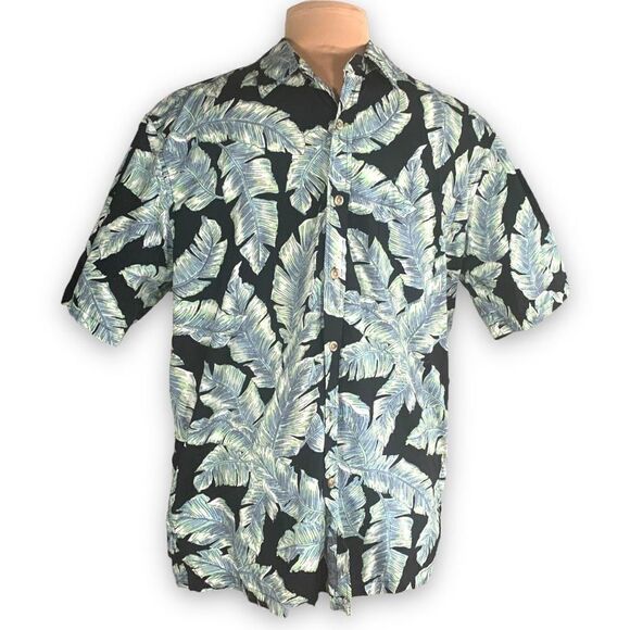 Cooke Street Top Black Green Tropical Palm Printed Button Down Hawaiian Shirt - Picture 1 of 10